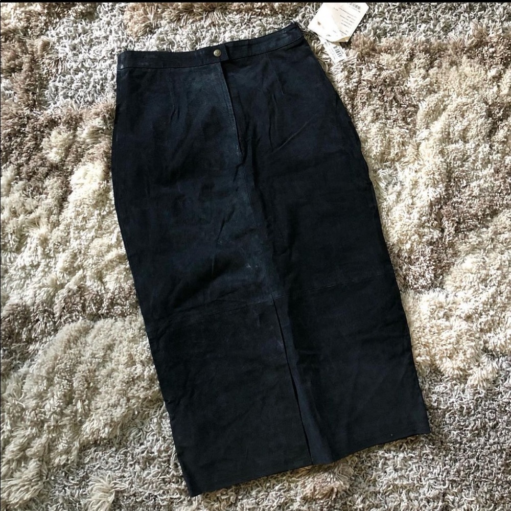 Super Vintage Black Genuine Nubuck Maxi Pencil Skirt Waist: 30” Length: 32.5”